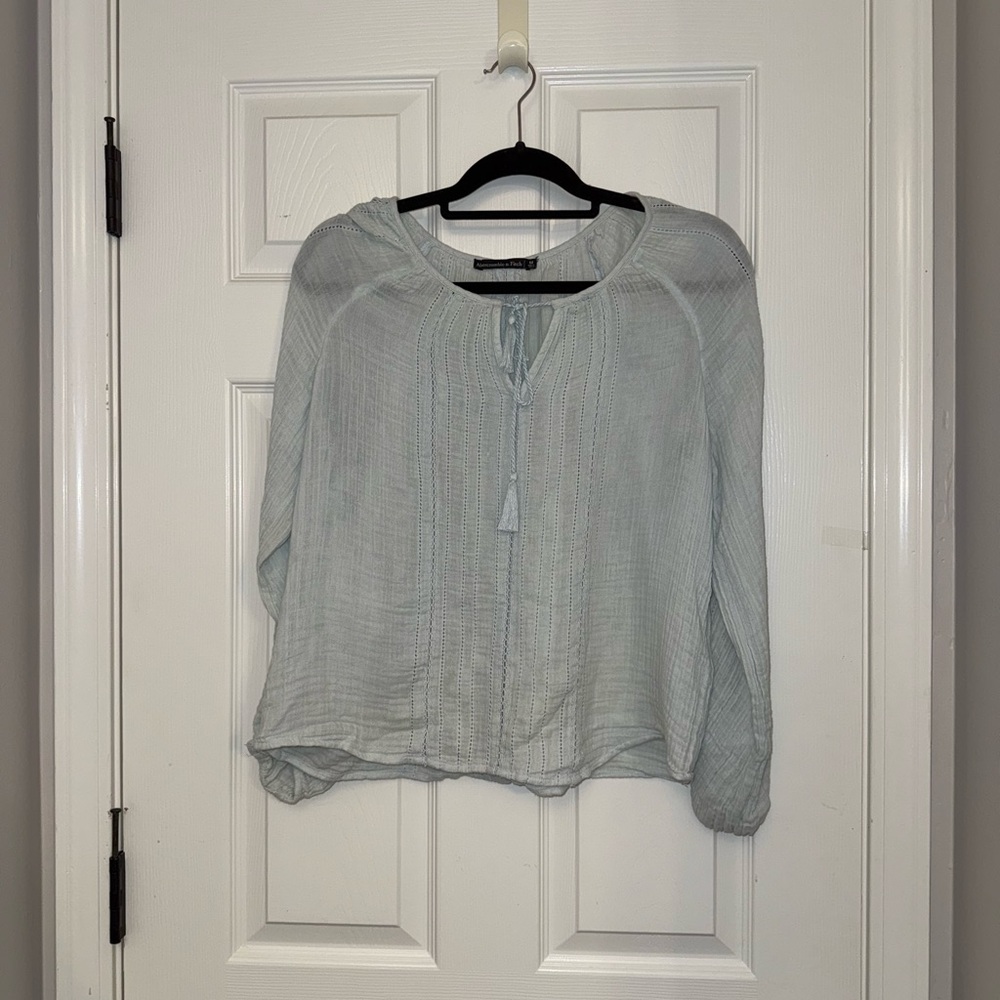 Abercrombie & Fitch Blue Boxy Blouse Relaxed Fit